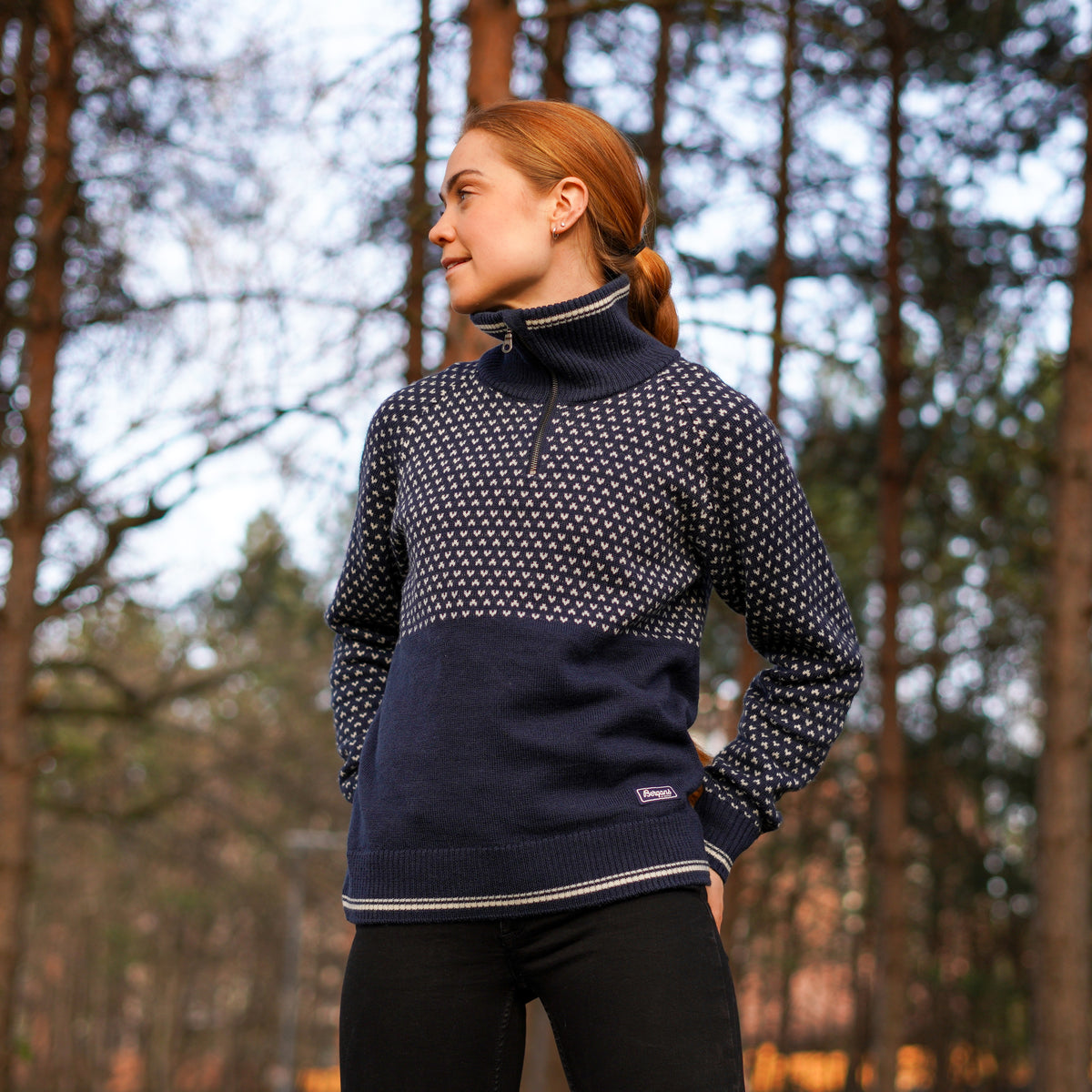 Bergans Alvdal Wool Women Half Zip Navy Blue/Vanilla White