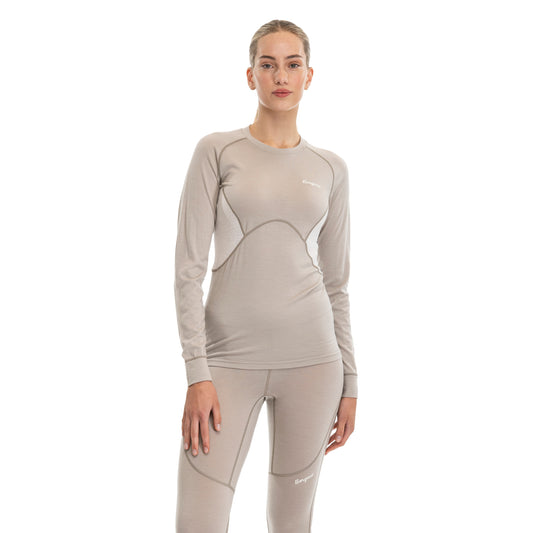 Bergans Inner:Pure Merino Long Sleeve Women Sandstone / Vanilla White