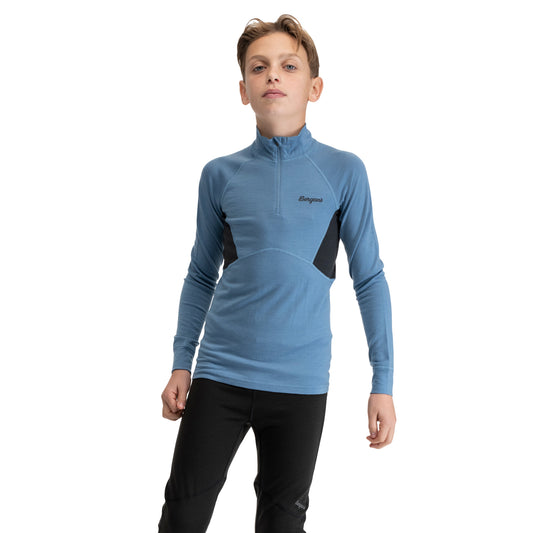 Bergans Inner:Pure Merino Youth Half Zip Elemental Blue/Dark Shadow Grey