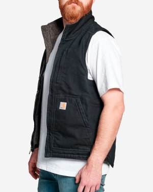 Carhartt Washed Duck Lined Mock Neck Vest Black - NatureLife