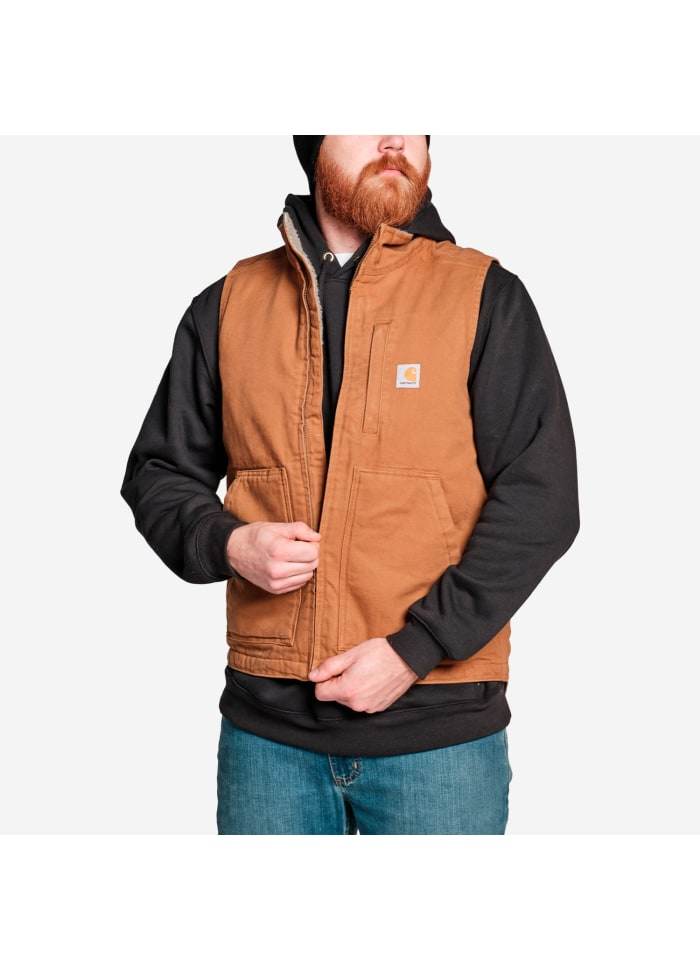 Carhartt Washed Duck Lined Mock Neck Vest Brown - NatureLife