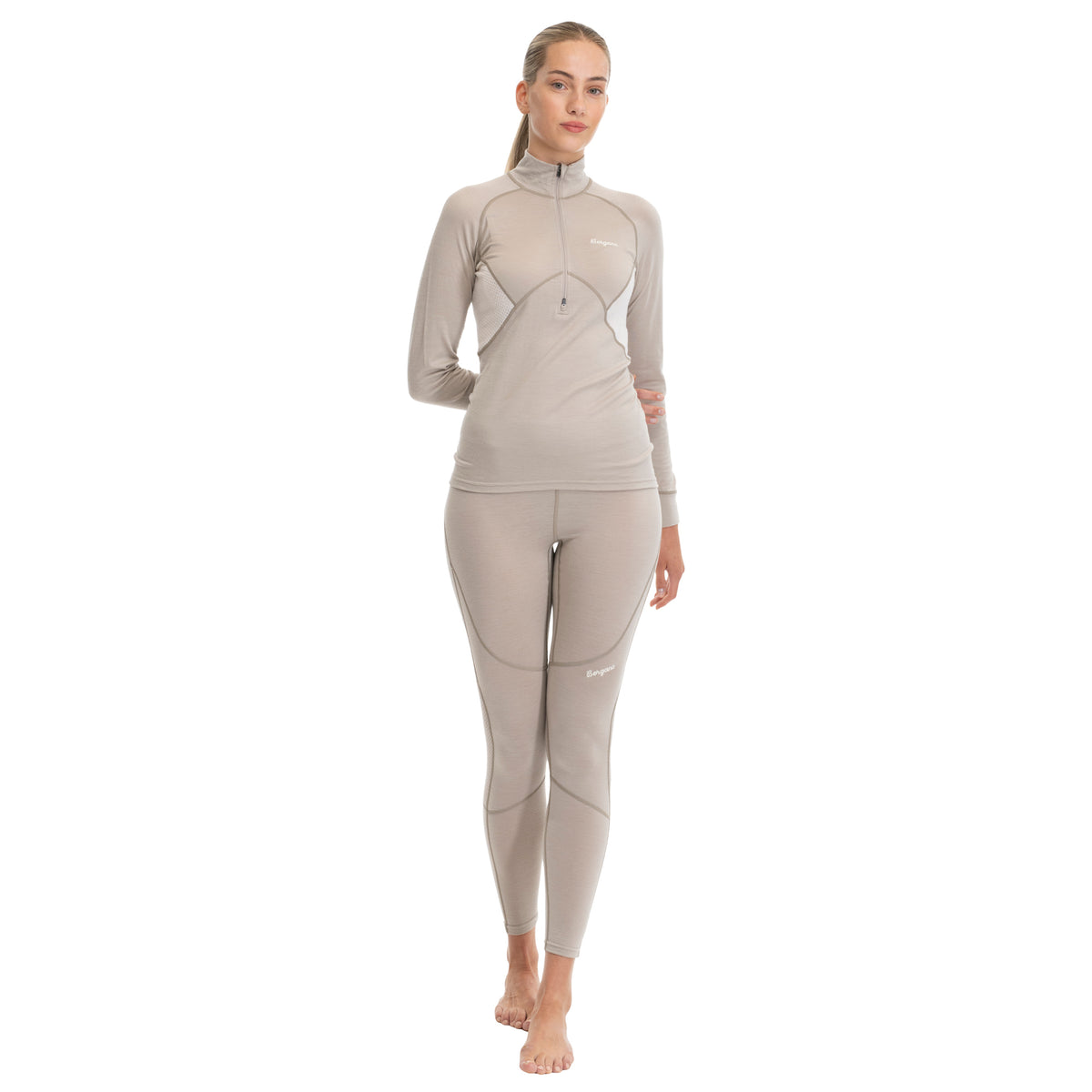 Bergans Inner:Pure Merino Half Zip Women Sandstone / Vanilla White