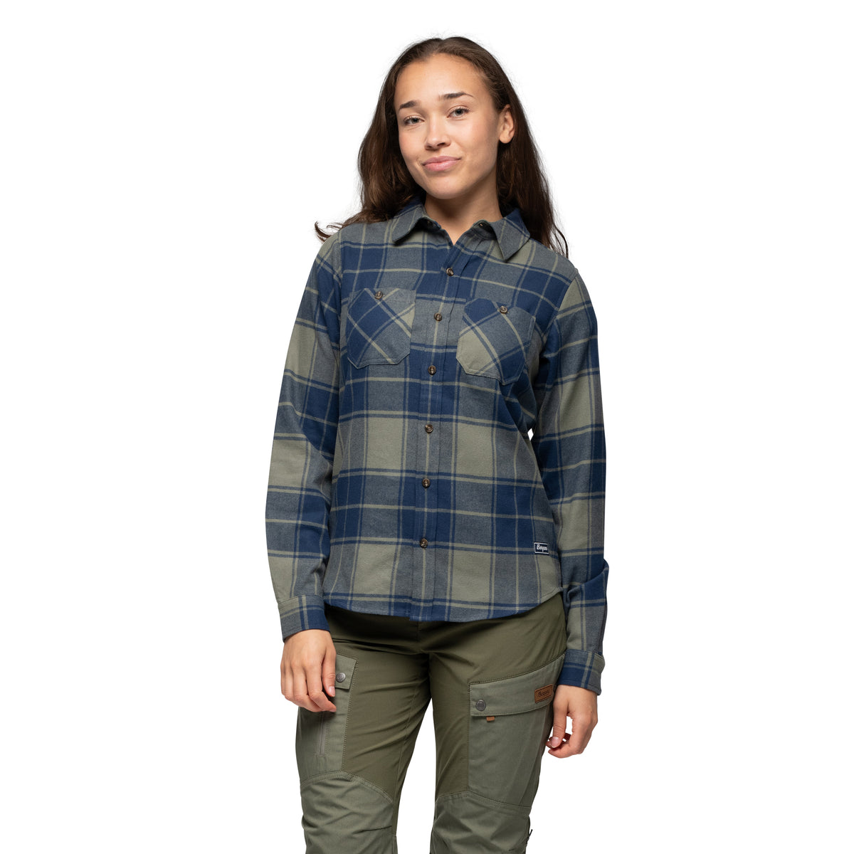 Bergans Nordmarka Flannel Shirt Women Green Mud/Navy Blue Check
