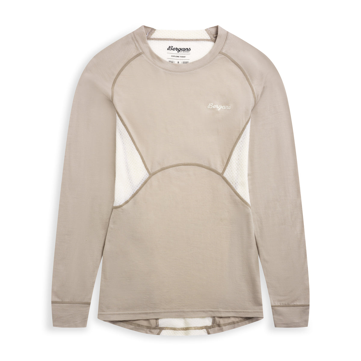 Bergans Inner:Pure Merino Long Sleeve Women Sandstone / Vanilla White