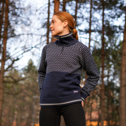 Bergans Alvdal Wool Women Half Zip Navy Blue/Vanilla White