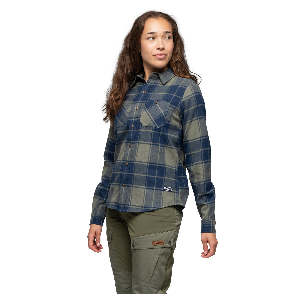 Bergans Nordmarka Flannel Shirt Women Green Mud/Navy Blue Check