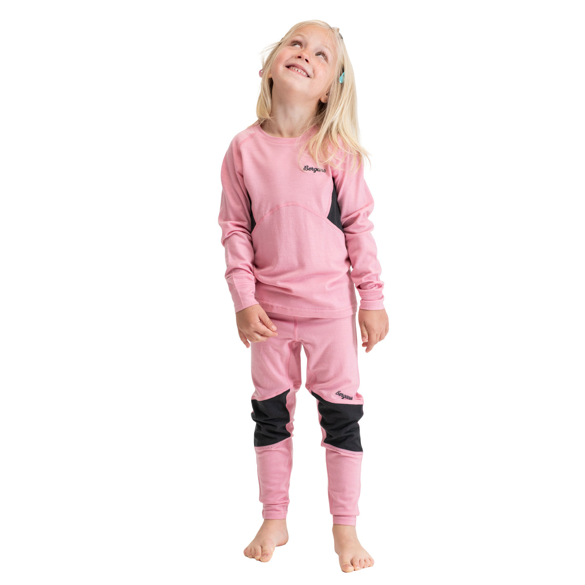 Bergans Inner:Pure Merino Kids Long Sleeve Light Ruby/Dark Shadow Grey