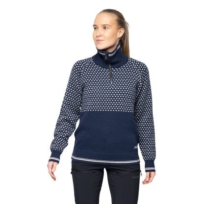 Bergans Alvdal Wool Women Half Zip Navy Blue/Vanilla White