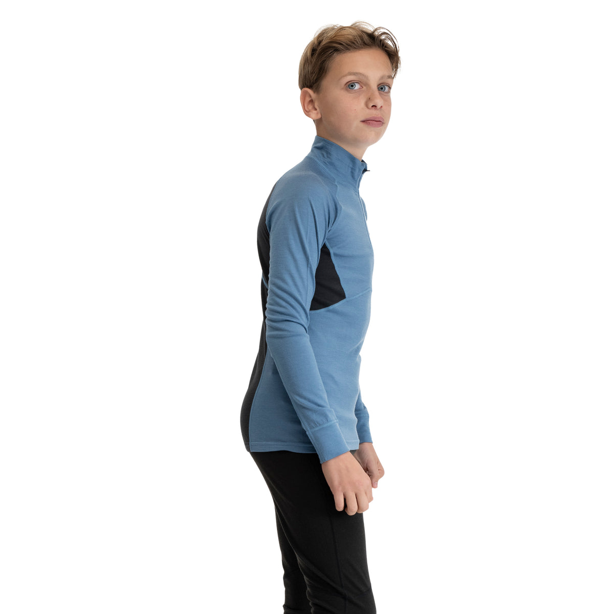 Bergans Inner:Pure Merino Youth Half Zip Elemental Blue/Dark Shadow Grey