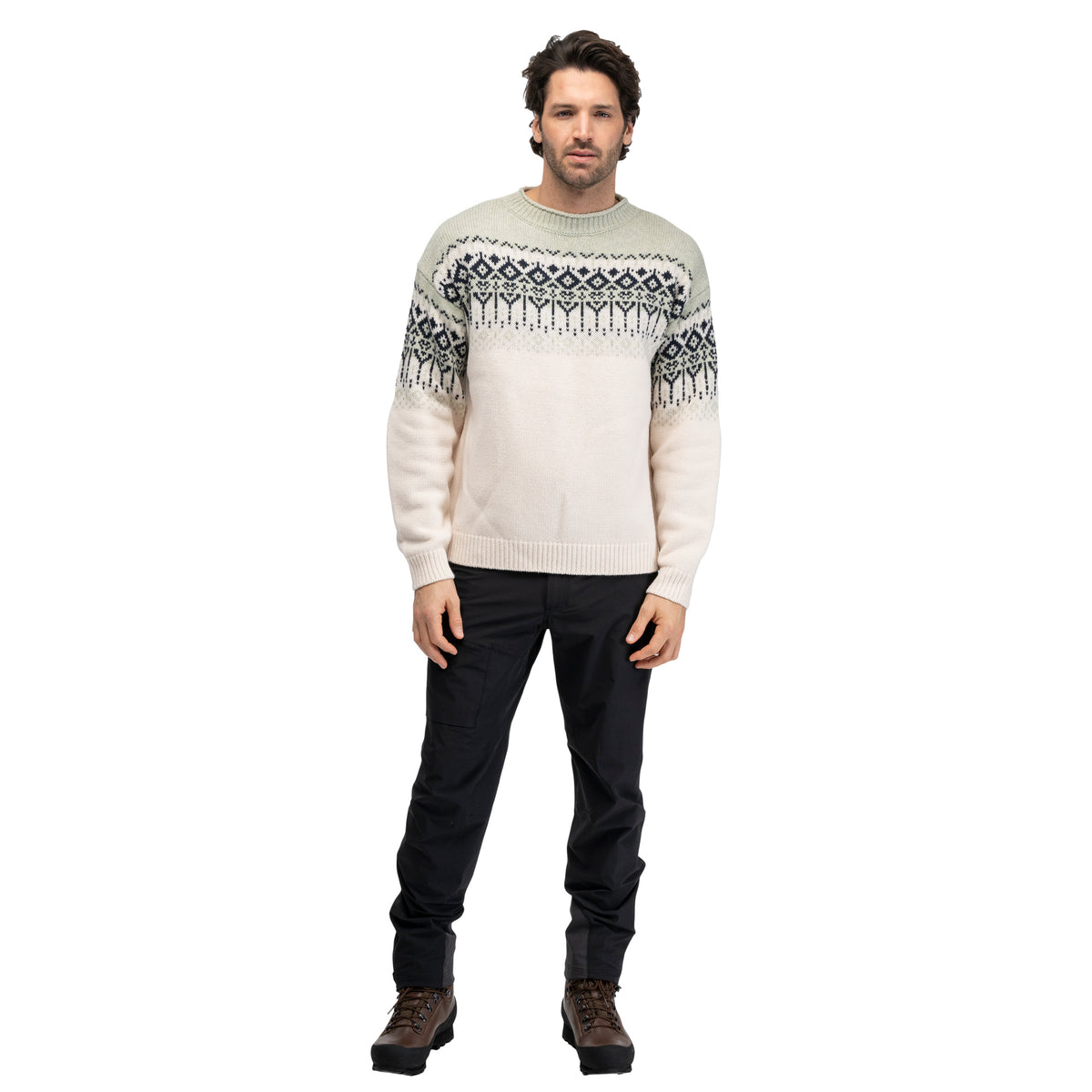 Bergans Steiro Knitted Wool Jumper Creme / Green Mud