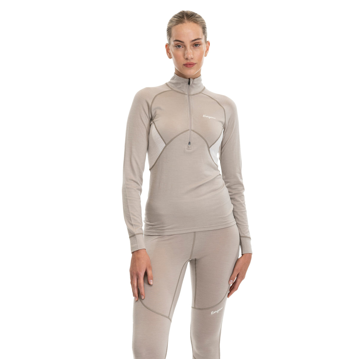Bergans Inner:Pure Merino Half Zip Women Sandstone / Vanilla White