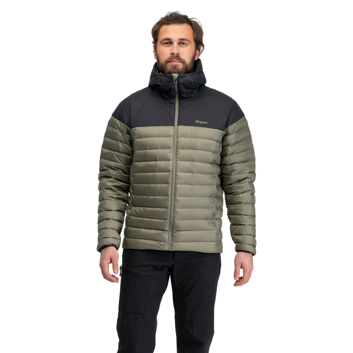 Bergans Lom Light Down Hood Jacket Men Green Mud / Dark Shadow Grey