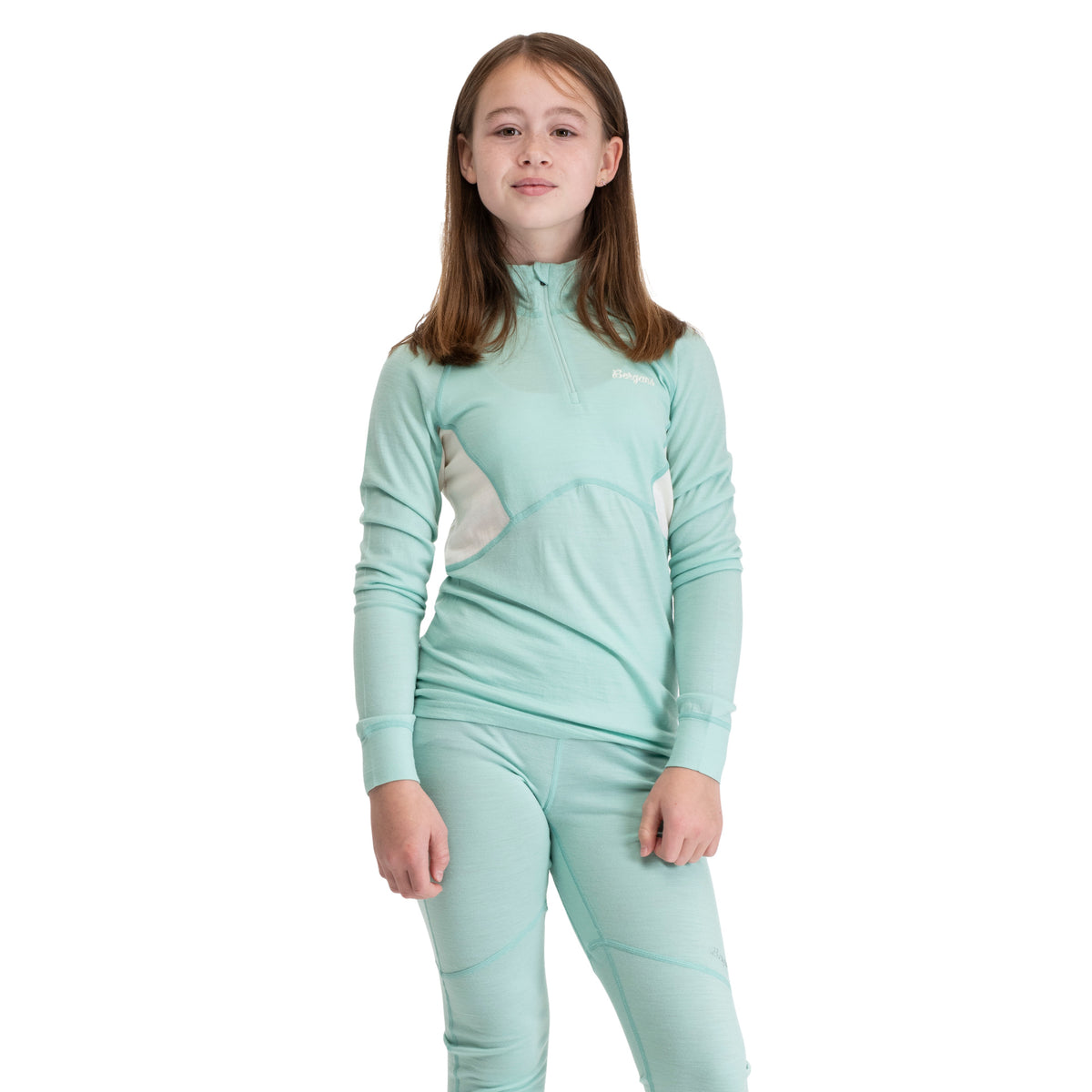 Bergans Inner:Pure Merino Youth Half Zip Mint Crush/Vanilla White