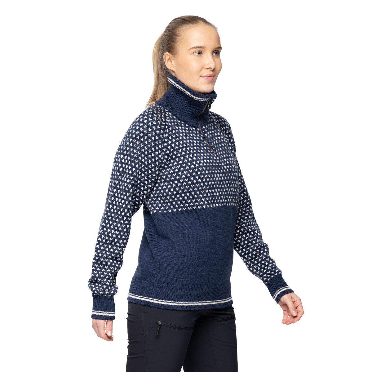 Bergans Alvdal Wool Women Half Zip Navy Blue/Vanilla White