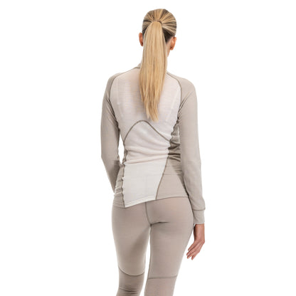 Bergans Inner:Pure Merino Half Zip Women Sandstone / Vanilla White