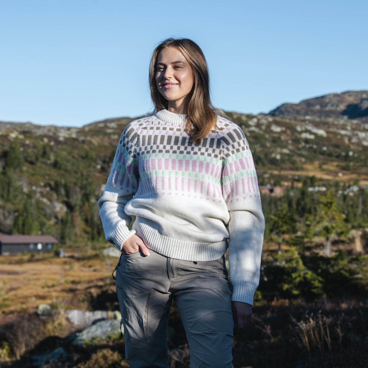 Bergans Nordmarka Merino Jumper Women Vanilla White / Cool Mint