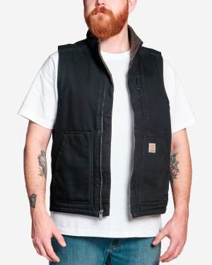 Carhartt Washed Duck Lined Mock Neck Vest Black - NatureLife