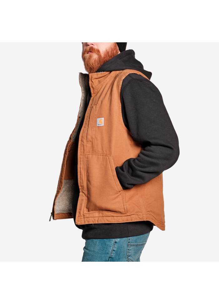 Carhartt Washed Duck Lined Mock Neck Vest Brown - NatureLife